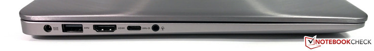 Lato Sinistro: alimetazione, USB 3.0, USB 3.1 Type-C (Gen.1 + DisplayPort), 3.5 mm audio