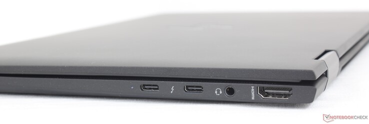 Lato destro: 2x USB-C con Thunderbolt 4 + DisplayPort 1.4 + Power Delivery, 3.5 mm combo audio, HDMI 2.0