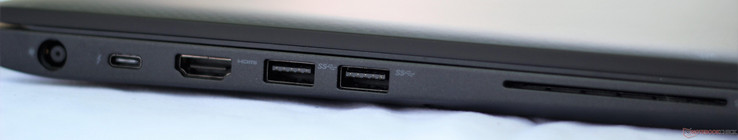 Sinistra: alimentazione, USB-C con Thunderbolt 3, HDMI 1.4, USB 3.1 (Gen 1) Type-A, Smart Card