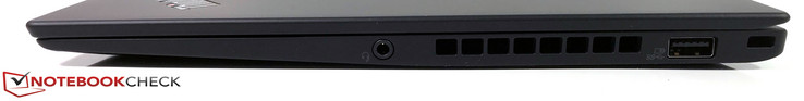 Lato destro: jack da 3.5 mm, USB Type-A 3.0, porta del blocco di sicurezza