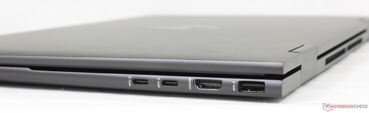 A destra: 2x USB-C (10 Gbps) con Power Delivery + DisplayPort 1.4, HDMI 2.1, USB-A (10 Gbps)