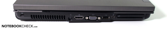Lato Sinistro: Kensington lock, DC-in, porta display, VGA, USB, Firewire, ExpressCard