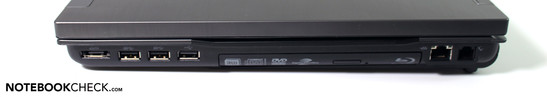 Lato Destro: USB / eSATA, due porte USB 3.0, USB 2.0, Blu-Ray drive, LAN, modem