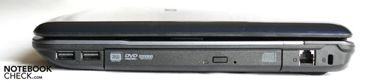 Destra: 2 x USB, drive DVD, modem