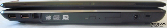 2x USB 2.0, modem, unità DVD, connettore alimentazione, Kensington security slot