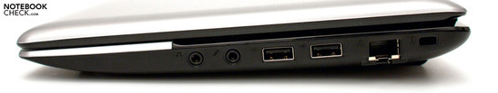 Lato destro: 2 porte USB 2.0, RJ-45, Kensington Lock