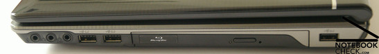 Lato destro: Microfono, cuffie, S/PDIF, 2xUSB 2.0, Blu-Ray drive, USB 2.0