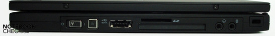 Destra: interruttore Wireless, USB/eSATA, lettore di schede SD, ExpressCard/54, ingresso/uscita audio, Kensington