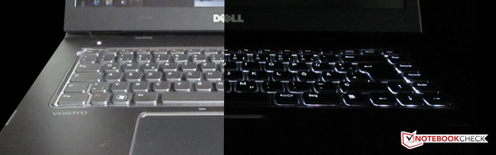Uno dei punti di forza del Dell Vostro 3555 è la retro illuminazione della tastiera (a destra illuminata a sinistra no)