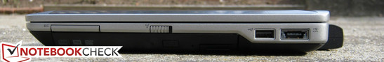 Lato Destro: ExpressCard/34, E-Modular bay, Wi-Fi switch, USB 2.0, USB 2.0/eSATA