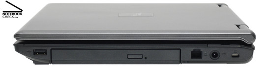 Lato Destro: 1x USB-2.0, Masterizzatore DVD, 54k-Modem, Alimentazione, Kensington Lock