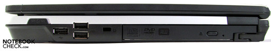 Lato Destro: WLAN switch, 3x USB 2.0, DVD-player