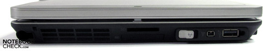 Sinistra: fessura della penna, card reader, ExpressCard, interruttore wireless, Firewire, USB 2.0
