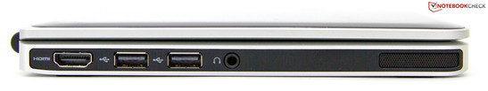 Lato Sinistro: HDMI, 2 USB 2.0s, cuffie, casse