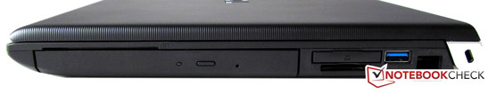 Lato destro: DVD, lettore SmartCard, ExpressCard 34 mm, USB 3.0, 2 USB 2.0s