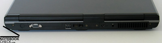 Posteriore: VGA-out, 2x USB, Lan, Modem, Alimentazione, Kensington lock, ventola