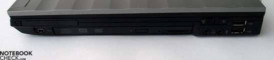 Lato destro: ExpressCard, FireWire, DVD Drive, porte Audio, 2x USB 2.0