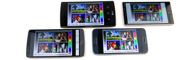 In alto (da sinistra): LG G4 e Nokia Lumia 930; in basso (da sinistra): LG G3 e Samsung Galaxy S6