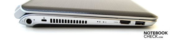 Lato sinistro: alimentazione, LED alimentazione, ventola, LED HDD, LED alimentazione, HDMI, USB 2.0 Lato sinistro: alimentazione, LED alimentazione, ventola, LED HDD, LED alimentazione, HDMI, USB 2.0
