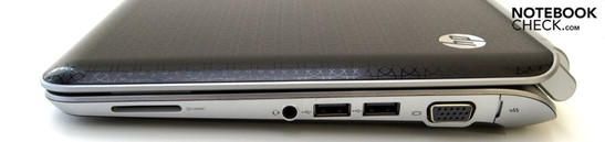 Lato Destro: lettore 2-in-1, porta audio combinata, 2x USB 2.0, VGA, LAN (RJ45) Lato Destro: lettore 2-in-1, porta audio combinata, 2x USB 2.0, VGA, LAN (RJ45)
