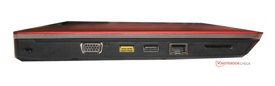 Lato sinistro: Kensington Lock, VGA, 2 x USB 2.0, RJ-45, lettore di schede 4-in-1