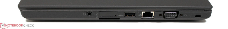 Lato Destro: jack stereo combinato, 4-in-1 card reader, USB 3.0, LAN, VGA, Kensington Lock