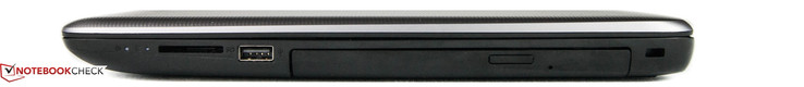 right: SD card slot, 1x USB 2.0, DVD drive, Kensington Lock