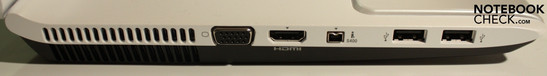 Sinistra: VGA, HDMI, Firewire, 2x USB 2.0