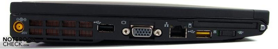Sinistra: Alimentazione, USB 2.0, VGA, LAN, USB 2.0, ExpressCard/54, interruttore Wi-Fi