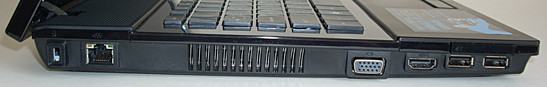 Left: Kensington Lock, LAN, louver, D-Sub/VGA, HDMI, ExpressCard/34, 2x USB