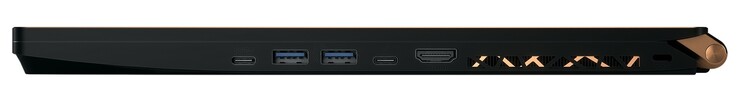 Lato destro:  USB Type-C 3.0, 2x USB Type-A 3.1 Gen 2, Thunderbolt 3, HDMI 2.0, Kensington lock
