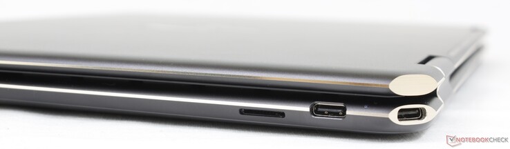 A destra: Lettore MicroSD, 2x USB-C con Thunderbolt 4 + DisplayPort + Power Delivery