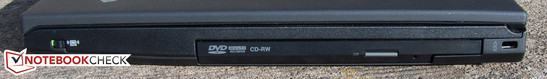 Lato : WLAN slider, masterizzatore DVD, Kensington Lock