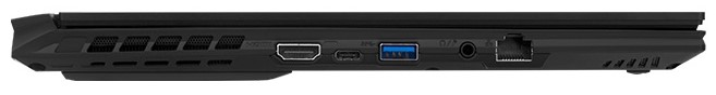 A sinistra: HDMI 2.0, 1x USB 3.1 Type-C mit DP 1.4, 1x USB 3.1 Gen1 Type-A, porta audio combinata, GigabitLAN