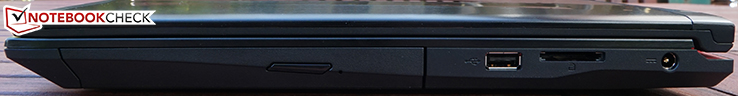 Right side: DVD burner, USB 2.0, memory-card reader, power-in