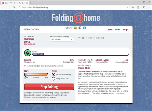 L'interfaccia web di F@H (Image Source: Hwupgrade)