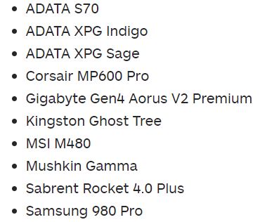 Elenco degli SSD NVMe compatibili (immagine via IGN India)