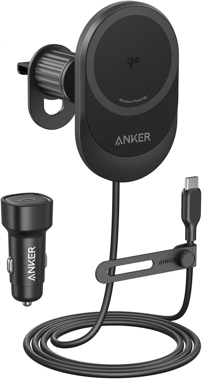 L'originale caricatore da auto MagGo Wireless di Anker (Pad, cavo USB-C incorporato). (Fonte: Anker)