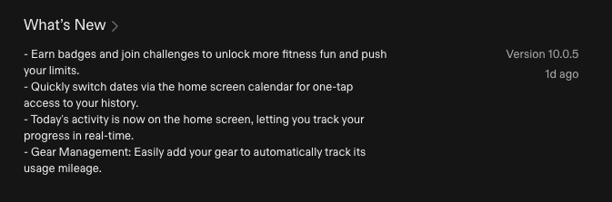 Il registro delle modifiche per l'app Zepp versione 10.0.5