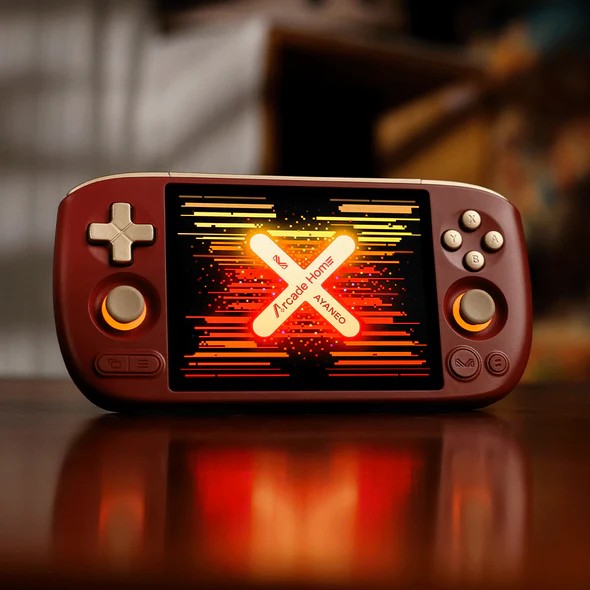L'Ayaneo Pocket Air Mini Arcade Home Limited Edition ha un guscio rosso e comandi dorati.