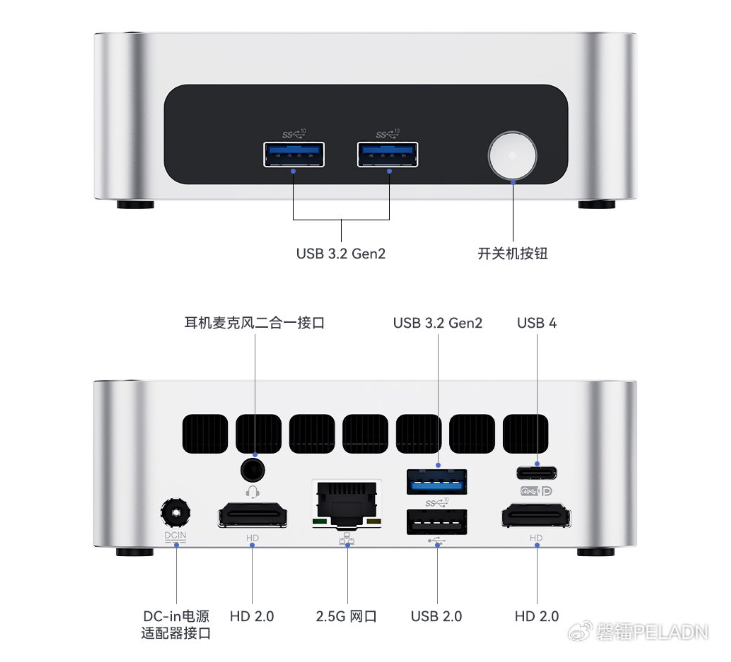 Il nuovo mini PC Peladn WO5 presenta una dotazione di porte relativamente completa, considerando il suo prezzo.