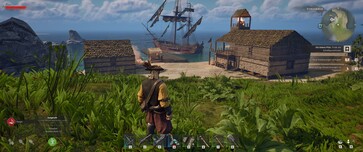 Nella foto: Una base a Windrose. La nave pirata è all'ancora.