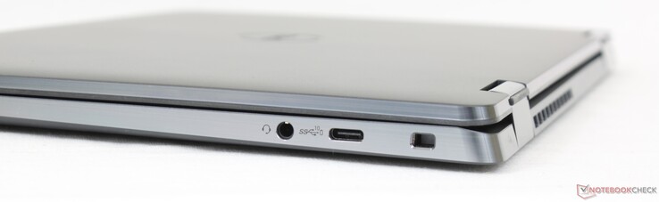 A destra: cuffie da 3,5 mm, USB-C 3.2 Gen. 2 con DisplayPort + Power Delivery, slot di blocco a cuneo