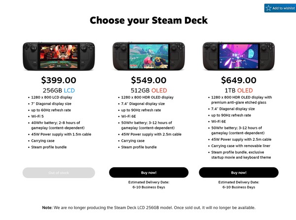 Steam Deck LCD è esaurito nel negozio di Valve (Fonte: screenshot, Valve)