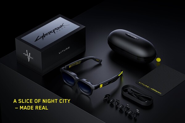 Gli occhiali VITURE x Cyberpunk 2077 Luma Cyber XR vengono forniti in una speciale scatola di vendita al dettaglio. (Fonte: Viture)
