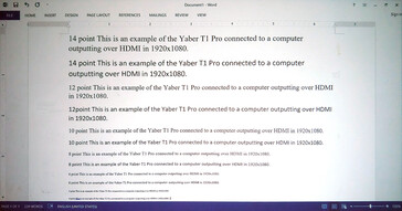 Proiettati da 80 pollici di distanza, i testi da 4 a 12 punti di Microsoft Word sono leggibili. (Fonte: Notebookcheck)