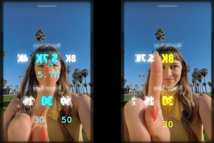 Le opzioni di frame rate e risoluzione video capovolte nell'ultimo teaser di INsta360 su YouTube corrispondono a quelli che sembrano essere i modelli Insta360 X3 e X4. (Fonte: Insta360 - modificato)