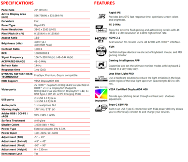 MSI MAG274UPF: Specifiche