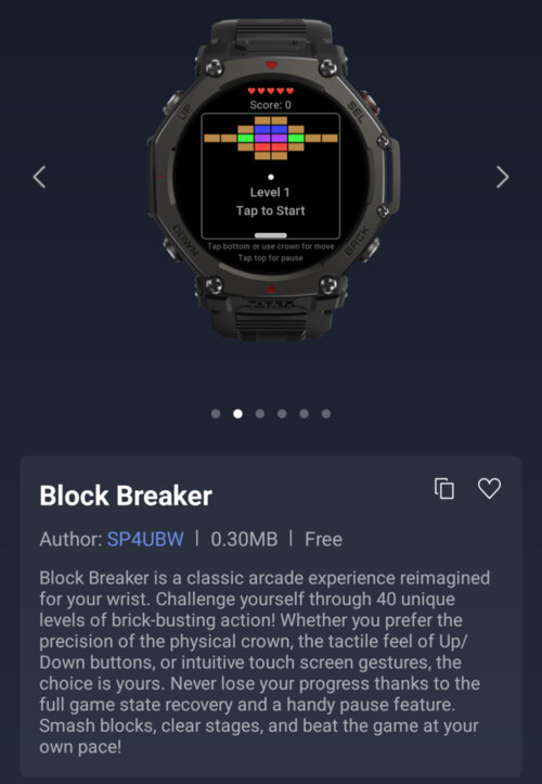 L'App Block Breaker Mini per gli smartwatch Amazfit