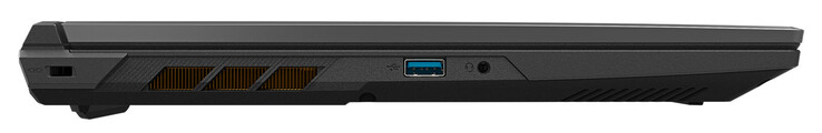 A sinistra: slot per un blocco del cavo, USB 3.2 Gen 1 Type-A, jack audio combo